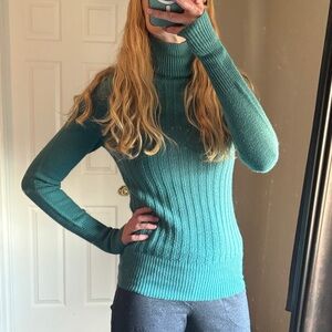 Teal Turtleneck Ribbed Sweater
